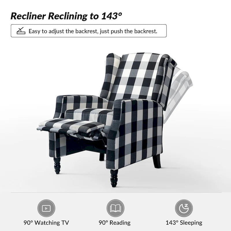 Poltrona reclinabile manuale Damaris Mid-Century Modern con schienale ad ala, design di HULALA HOME