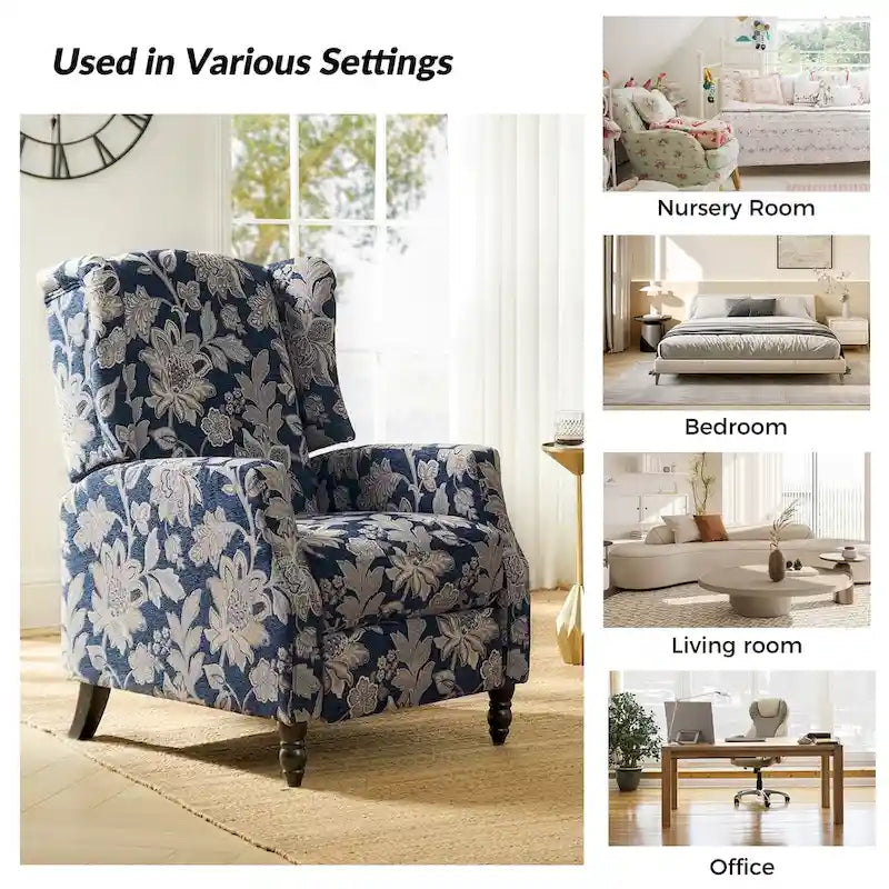 Poltrona reclinabile manuale Damaris Mid-Century Modern con schienale ad ala, design di HULALA HOME