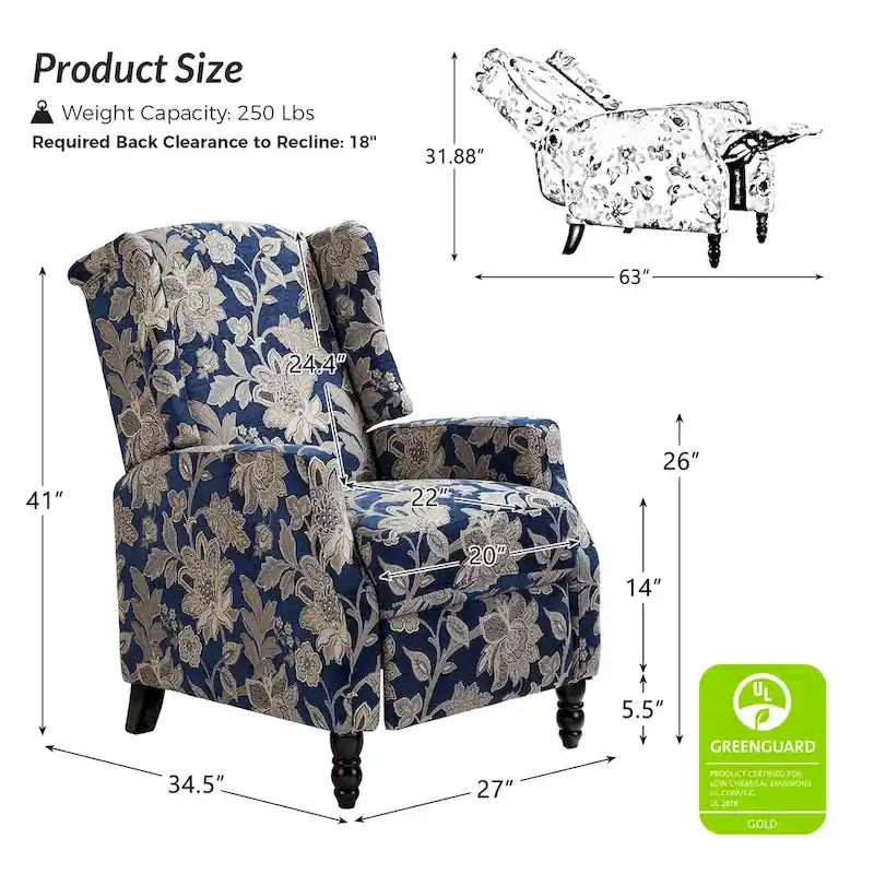 Poltrona reclinabile manuale Damaris Mid-Century Modern con schienale ad ala, design di HULALA HOME