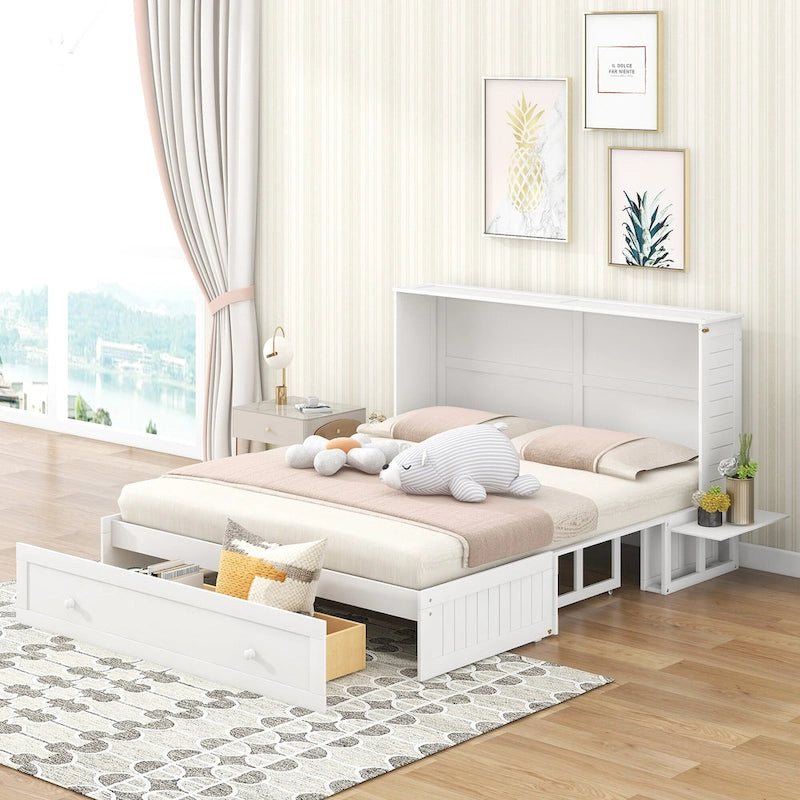 Letto a scomparsa mobile Nestfair bianco queen size con cassetto e ripiani