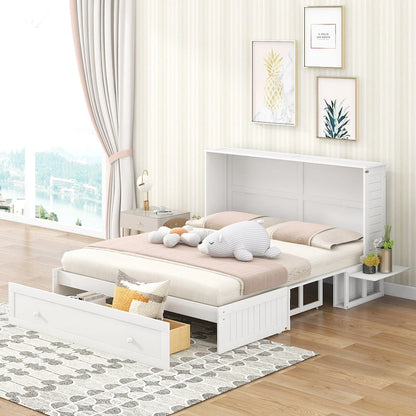 Letto a scomparsa mobile Nestfair bianco queen size con cassetto e ripiani