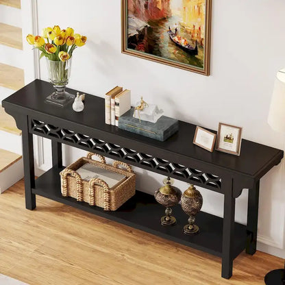 Tavolino da divano in legno massello stretto e lungo per ingresso soggiorno