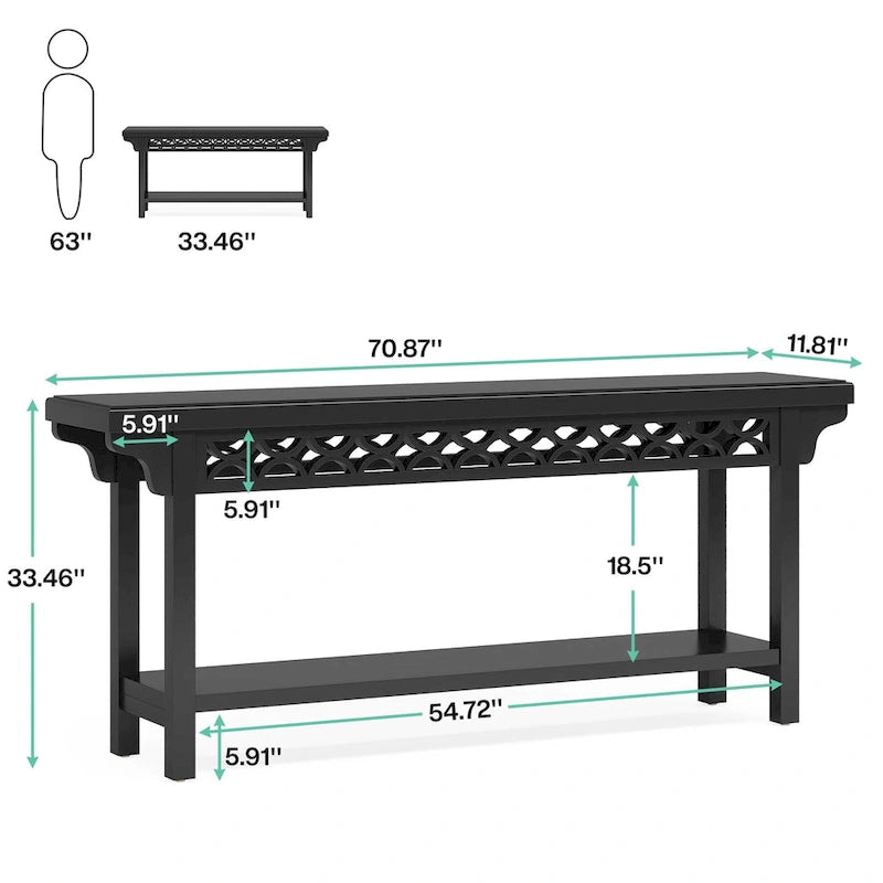 Tavolino da divano in legno massello stretto e lungo per ingresso soggiorno