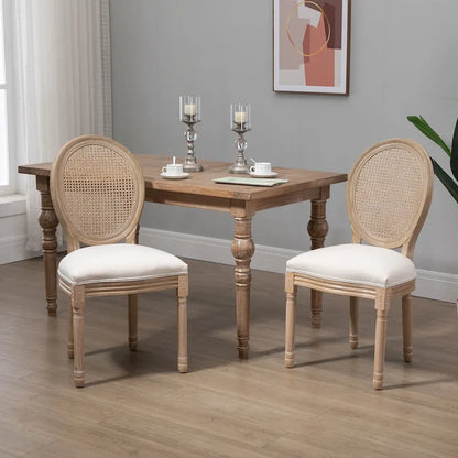 Set di sedie da pranzo imbottite in stile francese HOMCOM, sedie laterali senza braccioli con schienale in rattan e rivestimento effetto lino