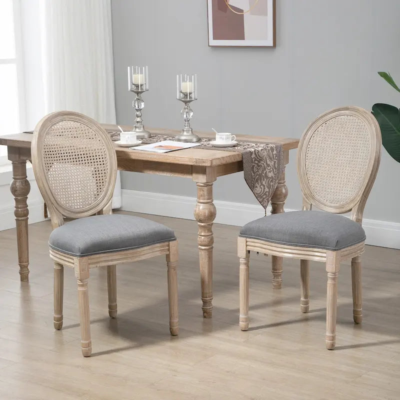 Set di sedie da pranzo imbottite in stile francese HOMCOM, sedie laterali senza braccioli con schienale in rattan e rivestimento effetto lino