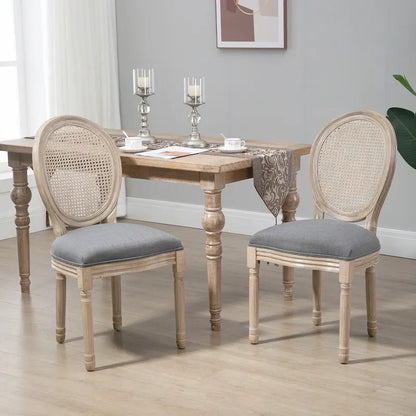 Set di sedie da pranzo imbottite in stile francese HOMCOM, sedie laterali senza braccioli con schienale in rattan e rivestimento effetto lino
