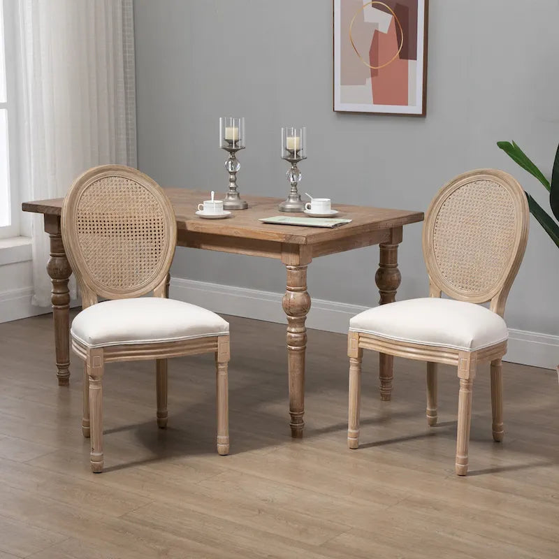 HOMCOM French-Style Upholstered Dining Chair Set, Armless Accent Side Chairs with Rattan Backrest and Linen-Touch Upholstery