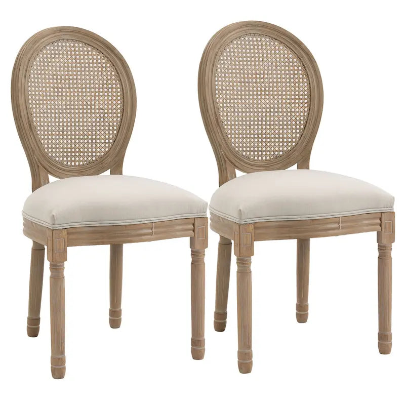 Set di sedie da pranzo imbottite in stile francese HOMCOM, sedie laterali senza braccioli con schienale in rattan e rivestimento effetto lino