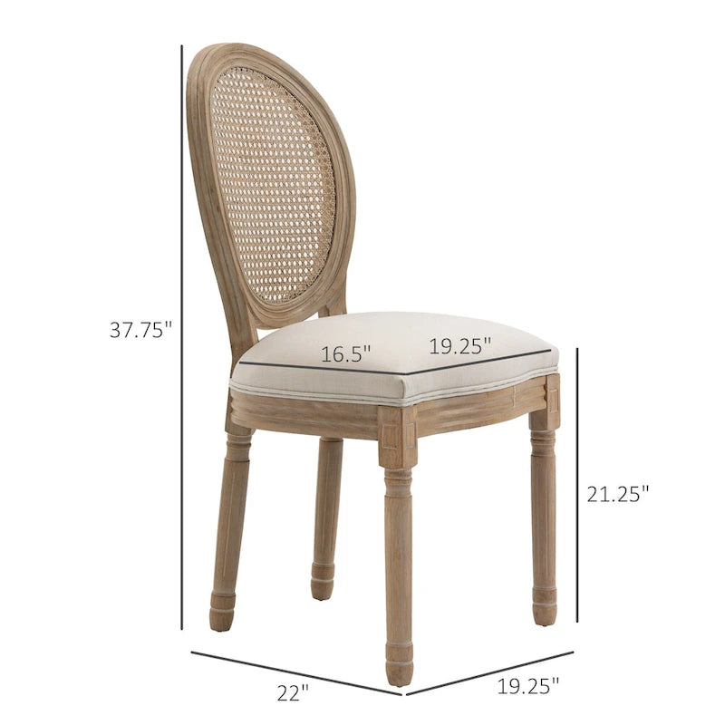 Set di sedie da pranzo imbottite in stile francese HOMCOM, sedie laterali senza braccioli con schienale in rattan e rivestimento effetto lino