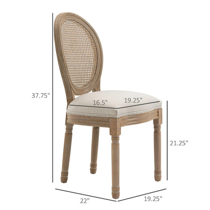 Set di sedie da pranzo imbottite in stile francese HOMCOM, sedie laterali senza braccioli con schienale in rattan e rivestimento effetto lino