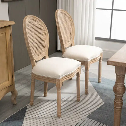 Set di sedie da pranzo imbottite in stile francese HOMCOM, sedie laterali senza braccioli con schienale in rattan e rivestimento effetto lino