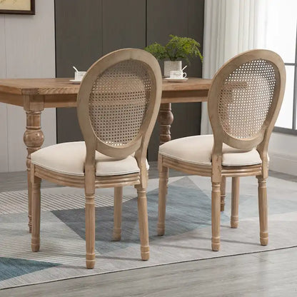 Set di sedie da pranzo imbottite in stile francese HOMCOM, sedie laterali senza braccioli con schienale in rattan e rivestimento effetto lino