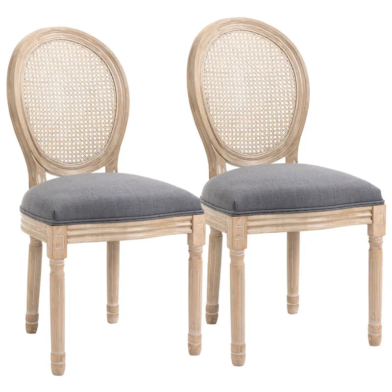 Set di sedie da pranzo imbottite in stile francese HOMCOM, sedie laterali senza braccioli con schienale in rattan e rivestimento effetto lino