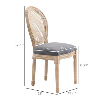 Set di sedie da pranzo imbottite in stile francese HOMCOM, sedie laterali senza braccioli con schienale in rattan e rivestimento effetto lino