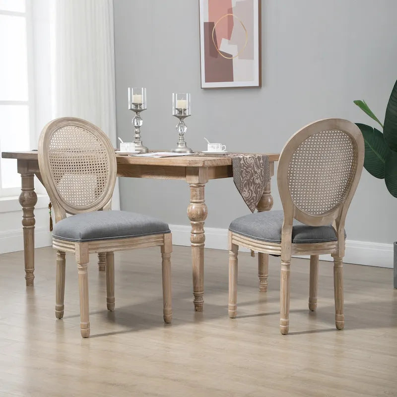 Set di sedie da pranzo imbottite in stile francese HOMCOM, sedie laterali senza braccioli con schienale in rattan e rivestimento effetto lino