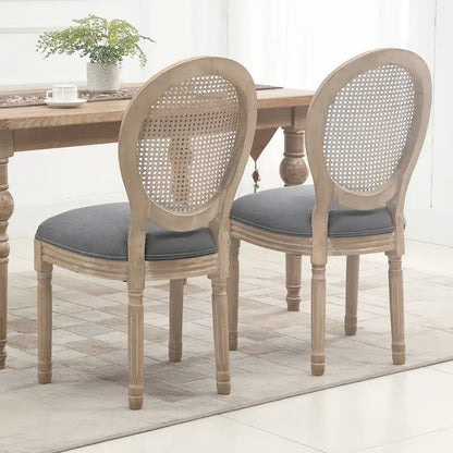 Set di sedie da pranzo imbottite in stile francese HOMCOM, sedie laterali senza braccioli con schienale in rattan e rivestimento effetto lino