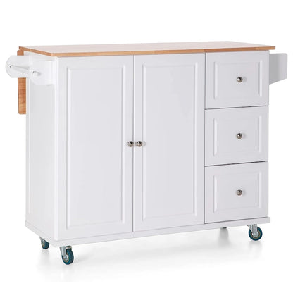 Carrello da cucina Sophia &amp; William con ribaltina e piano in legno di caucciù, carrello da cucina con ruote e ampio mobiletto portaoggetti