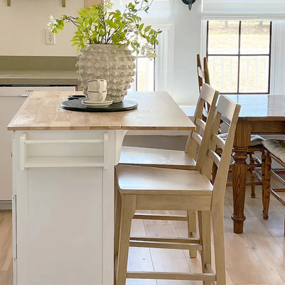 Carrello da cucina Sophia &amp; William con ribaltina e piano in legno di caucciù, carrello da cucina con ruote e ampio mobiletto portaoggetti