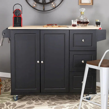 Carrello da cucina Sophia &amp; William con ribaltina e piano in legno di caucciù, carrello da cucina con ruote e ampio mobiletto portaoggetti