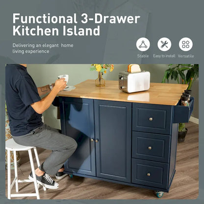 Carrello da cucina Sophia &amp; William con ribaltina e piano in legno di caucciù, carrello da cucina con ruote e ampio mobiletto portaoggetti