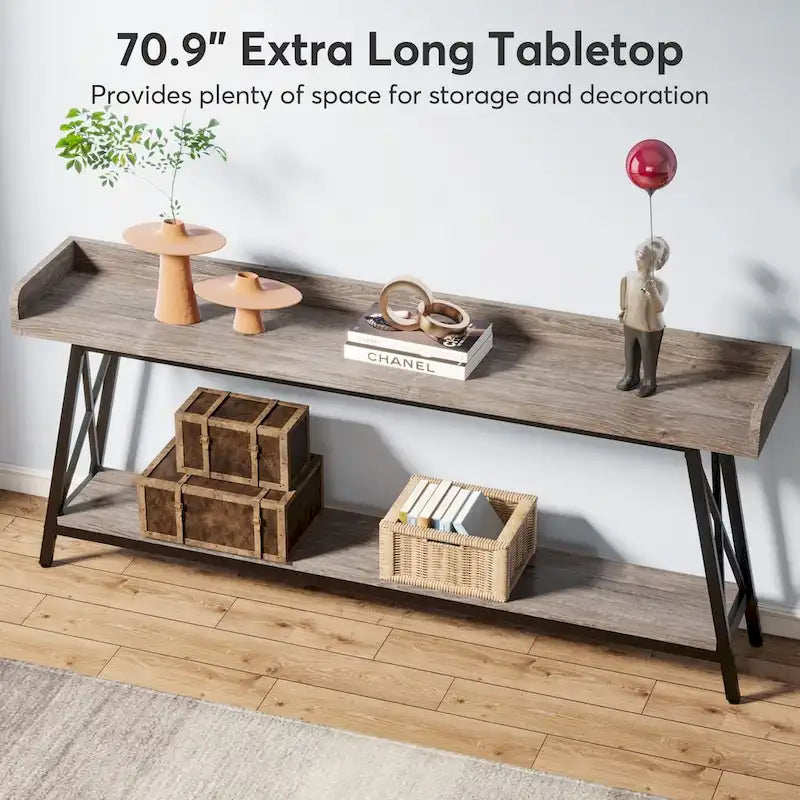 Tavolo da consolle da divano lungo 70,9 pollici dietro il divano, tavolo da ingresso marrone rustico