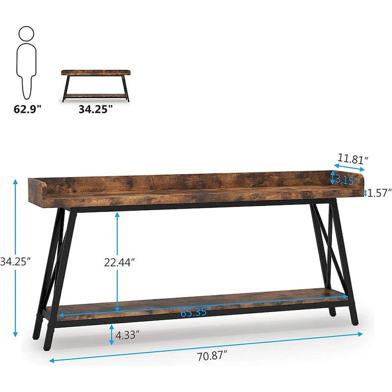 Tavolo da consolle da divano lungo 70,9 pollici dietro il divano, tavolo da ingresso marrone rustico