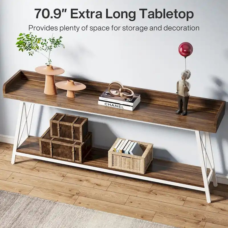 Tavolo da consolle da divano lungo 70,9 pollici dietro il divano, tavolo da ingresso marrone rustico