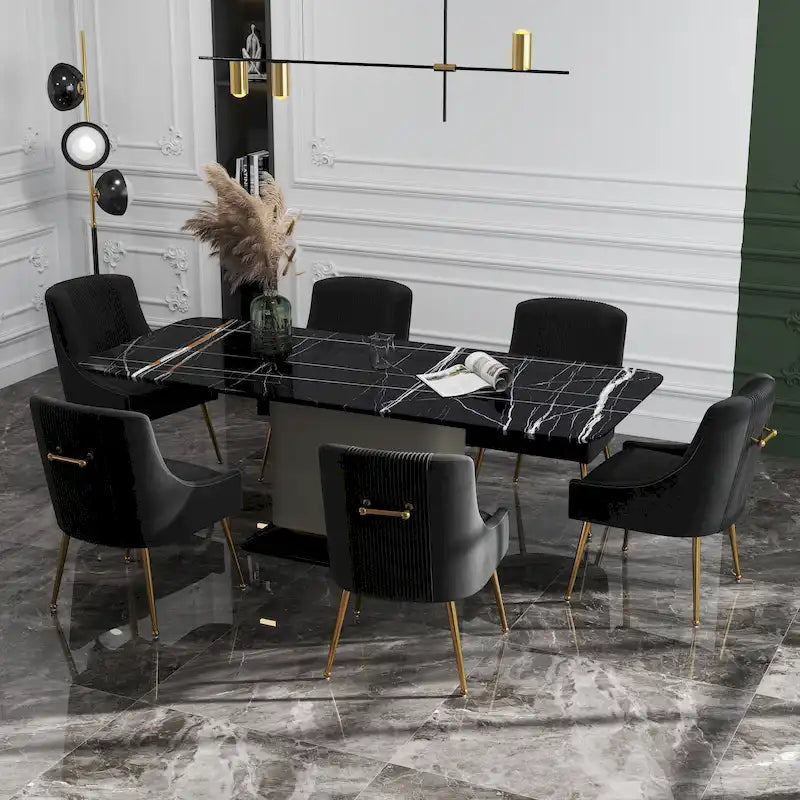 SEYNAR Modern Glam Boucle Sedia da pranzo o sedia da toeletta in velluto plissettato Set di 6 con maniglia posteriore