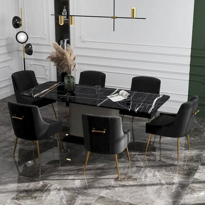 SEYNAR Modern Glam Boucle Sedia da pranzo o sedia da toeletta in velluto plissettato Set di 6 con maniglia posteriore