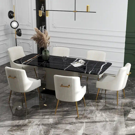 SEYNAR Modern Glam Boucle Pleated Velvet Dining Chair or Vanity Chair Set of 6 with Rear Handle