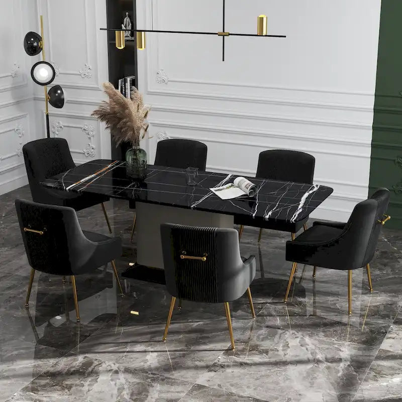 SEYNAR Modern Glam Boucle Sedia da pranzo o sedia da toeletta in velluto plissettato Set di 6 con maniglia posteriore