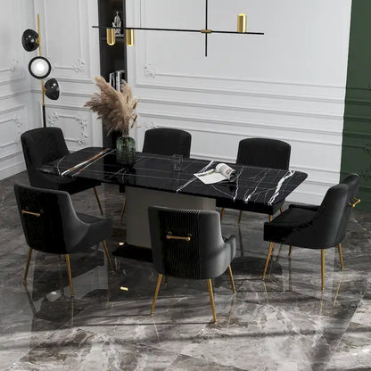 SEYNAR Modern Glam Boucle Sedia da pranzo o sedia da toeletta in velluto plissettato Set di 6 con maniglia posteriore