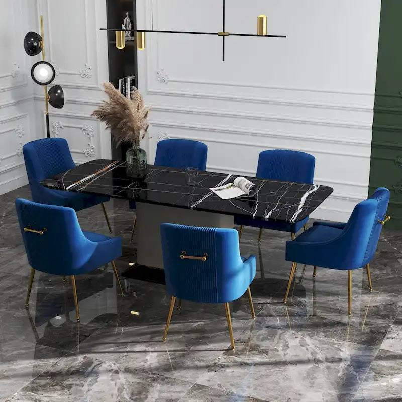 SEYNAR Modern Glam Boucle Sedia da pranzo o sedia da toeletta in velluto plissettato Set di 6 con maniglia posteriore