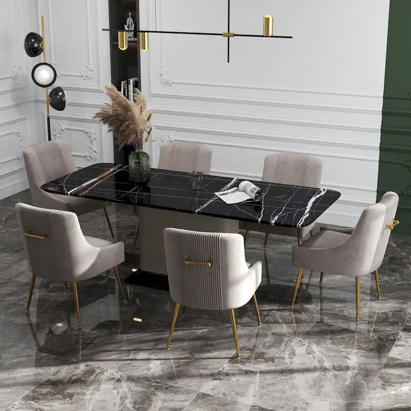 SEYNAR Modern Glam Boucle Sedia da pranzo o sedia da toeletta in velluto plissettato Set di 6 con maniglia posteriore