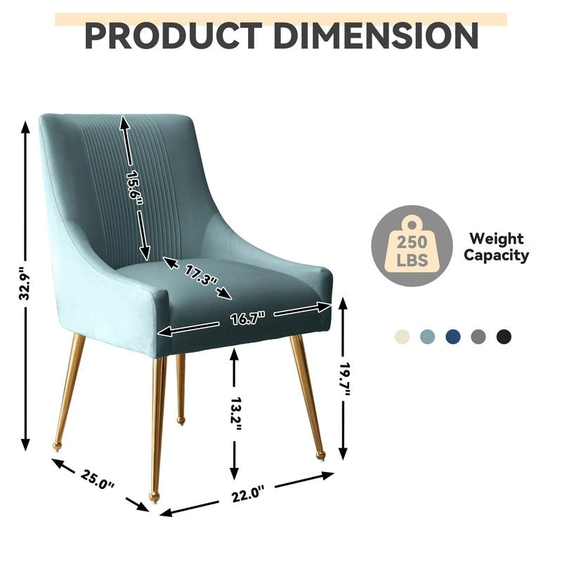 SEYNAR Modern Glam Boucle Sedia da pranzo o sedia da toeletta in velluto plissettato Set di 6 con maniglia posteriore