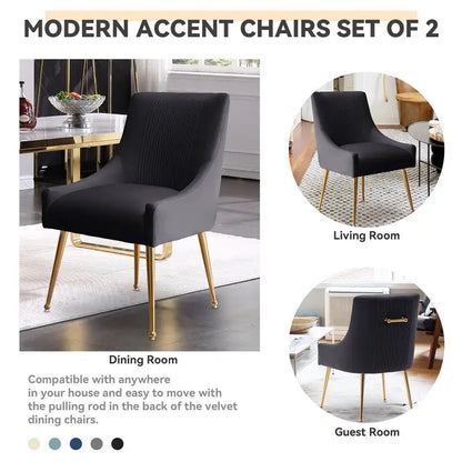 SEYNAR Modern Glam Boucle Sedia da pranzo o sedia da toeletta in velluto plissettato Set di 6 con maniglia posteriore