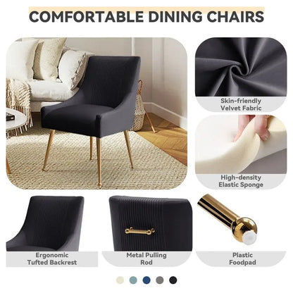 SEYNAR Modern Glam Boucle Sedia da pranzo o sedia da toeletta in velluto plissettato Set di 6 con maniglia posteriore