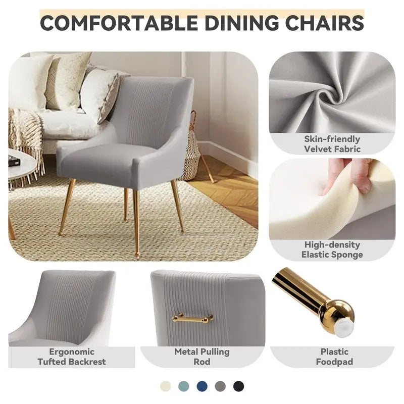 SEYNAR Modern Glam Boucle Sedia da pranzo o sedia da toeletta in velluto plissettato Set di 6 con maniglia posteriore