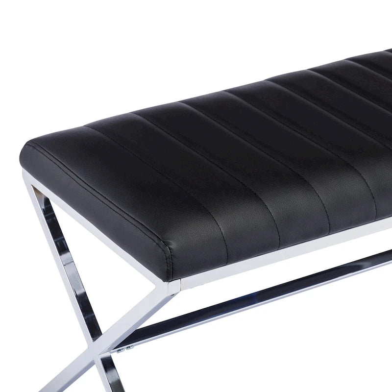 Panca da pranzo imbottita in similpelle trapuntata, lunghezza 46,5 cm, con gambe a X in metallo