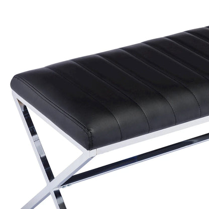 Panca da pranzo imbottita in similpelle trapuntata, lunghezza 46,5 cm, con gambe a X in metallo