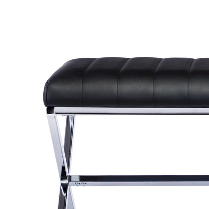 Panca da pranzo imbottita in similpelle trapuntata, lunghezza 46,5 cm, con gambe a X in metallo