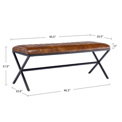 Panca da pranzo imbottita in similpelle trapuntata, lunghezza 46,5 cm, con gambe a X in metallo