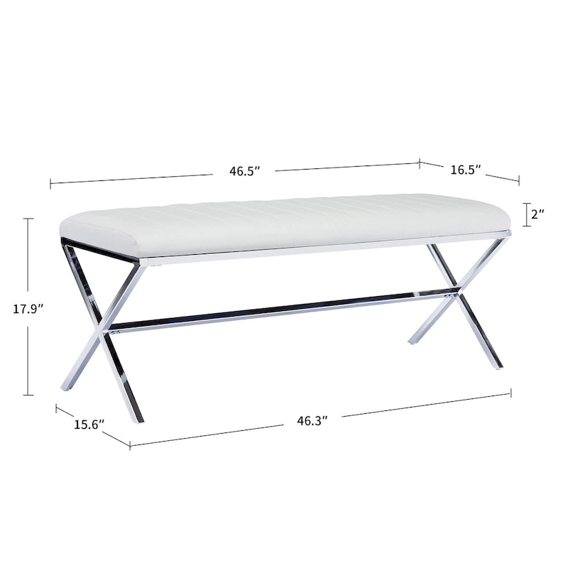 Panca da pranzo imbottita in similpelle trapuntata, lunghezza 46,5 cm, con gambe a X in metallo