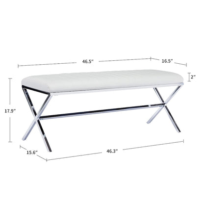 Panca da pranzo imbottita in similpelle trapuntata, lunghezza 46,5 cm, con gambe a X in metallo