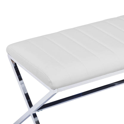 Panca da pranzo imbottita in similpelle trapuntata, lunghezza 46,5 cm, con gambe a X in metallo