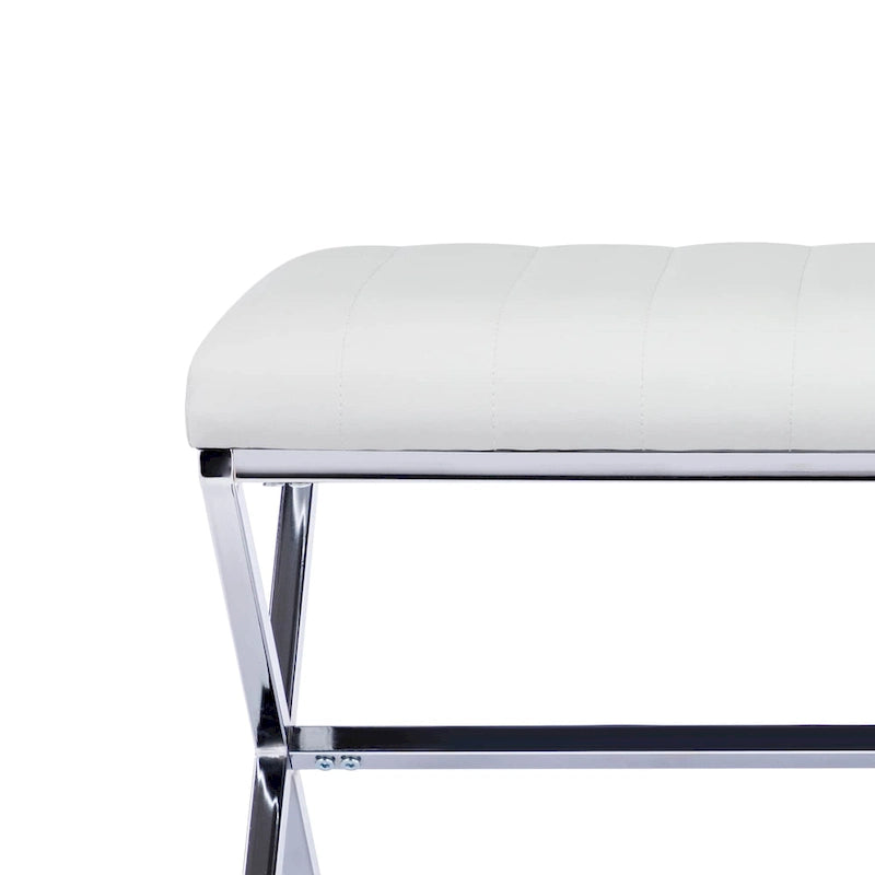 Panca da pranzo imbottita in similpelle trapuntata, lunghezza 46,5 cm, con gambe a X in metallo