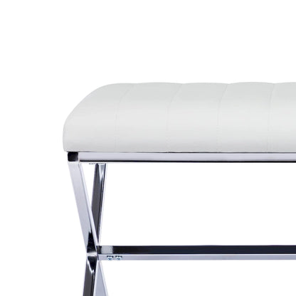 Panca da pranzo imbottita in similpelle trapuntata, lunghezza 46,5 cm, con gambe a X in metallo