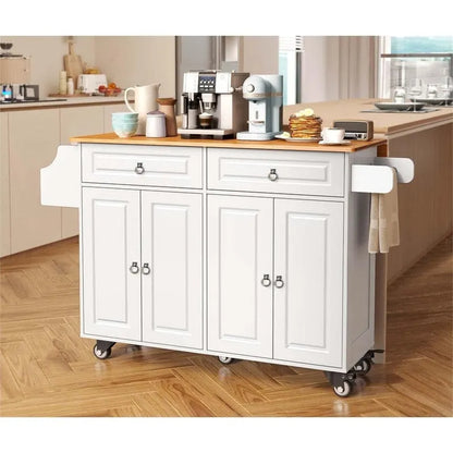 Kitchen Island Cart with Solid Wood Top and Locking Wheels