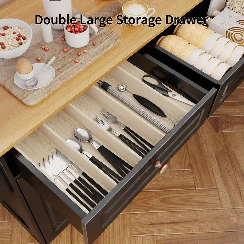 Carrello da cucina con piano in legno massello e ruote bloccabili