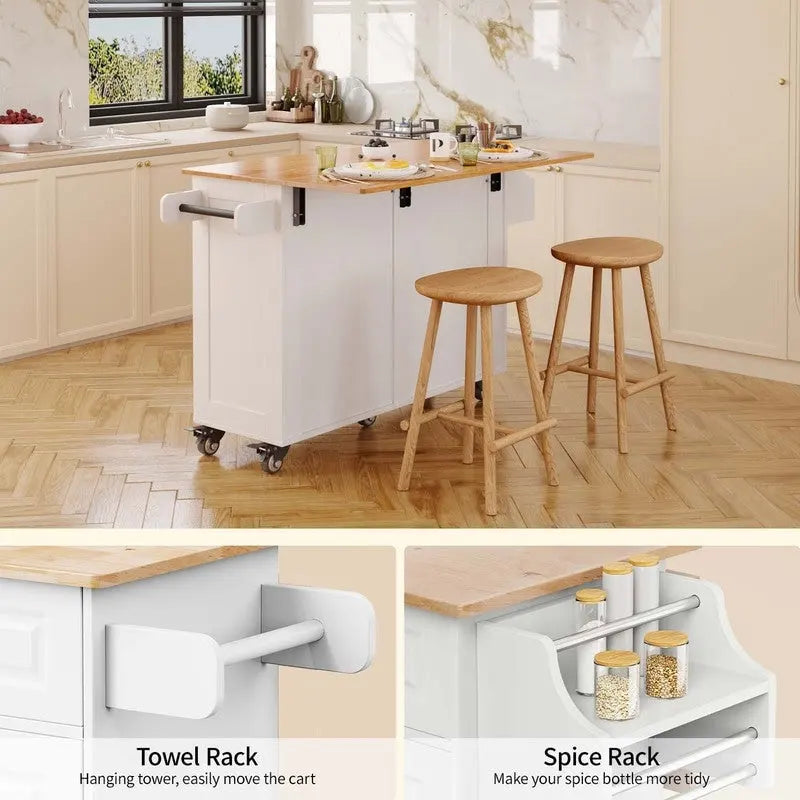 Carrello da cucina con piano in legno massello e ruote bloccabili